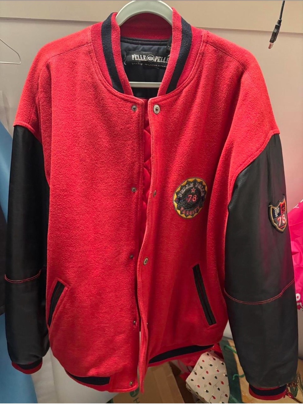 Pelle Pelle Red and Black Varsity Jacket Size Large Used in Great Condition.